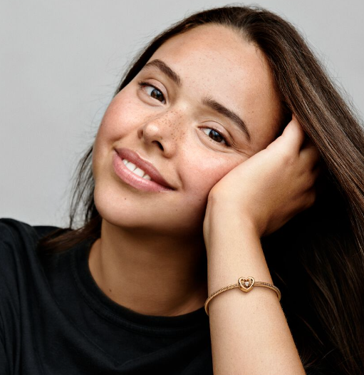 Pandora hjerte og svevende stein charm, gullbelagt