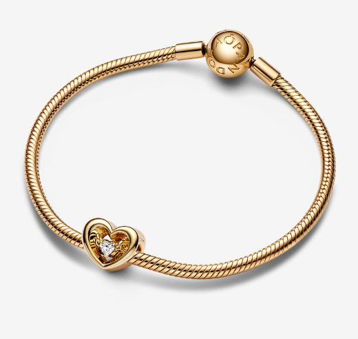 Pandora hjerte og svevende stein charm, gullbelagt