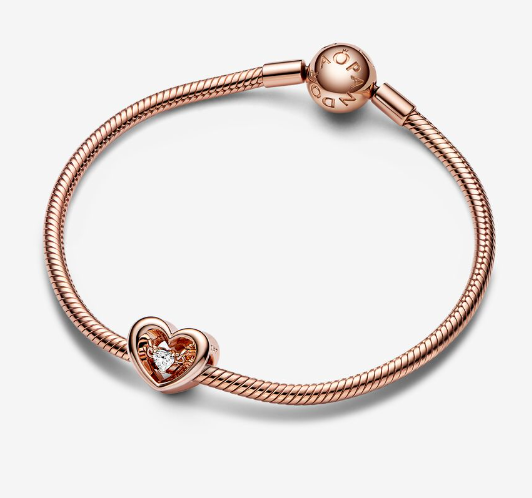 Pandora hjerte og svevende stein charm, gullbelagt