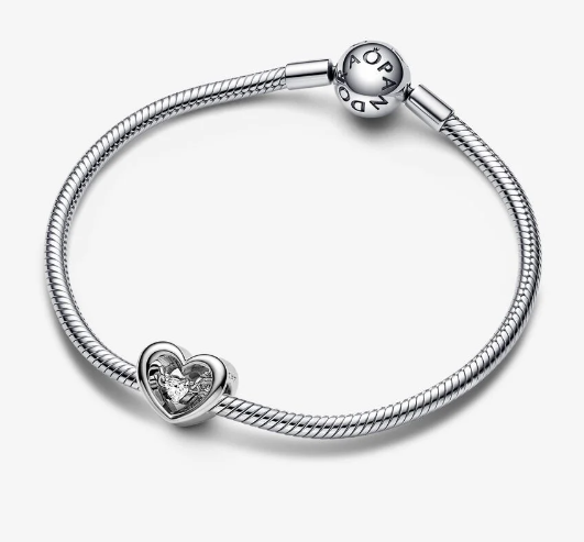 Pandora hjerte og svevende charm, sølv