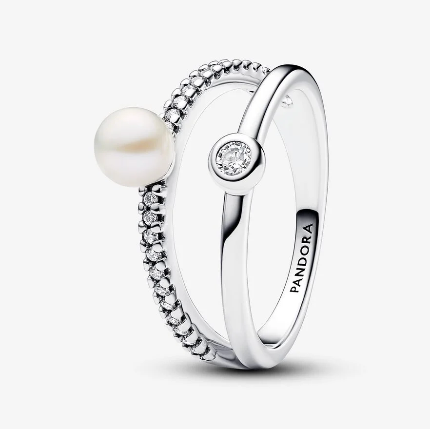 Pandora perle og pavé dobbelt bånd ring
