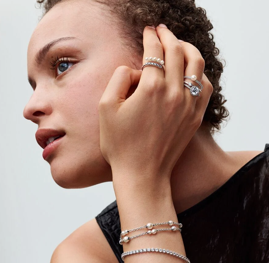Pandora perle og pavé dobbelt bånd ring