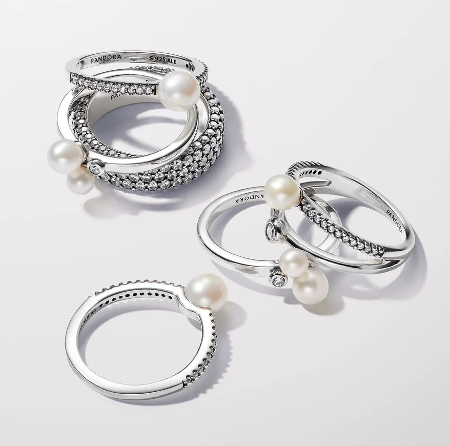 Pandora perle og pavé dobbelt bånd ring