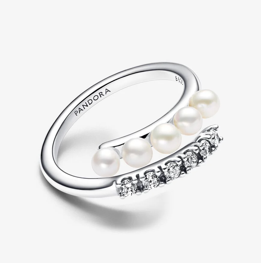 Pandora perle og pavé åpen ring