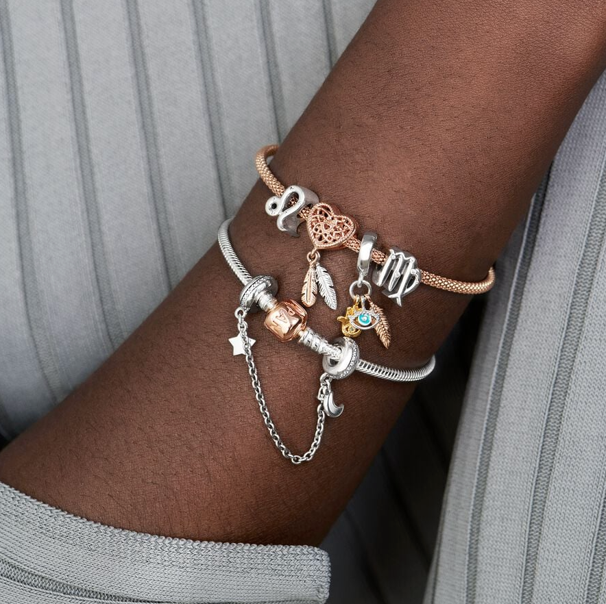 Pandora Hamsa, fjær og øyne trippel charm