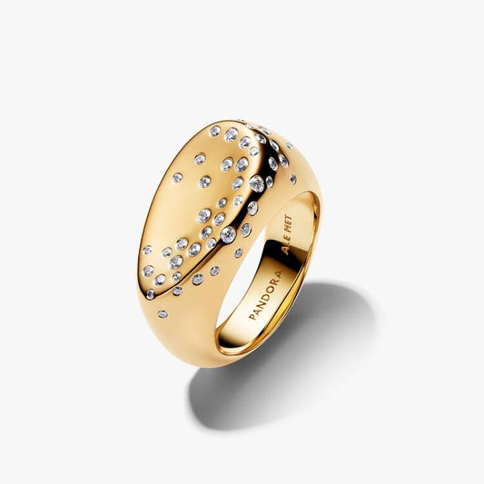 Pandora Oval kuppelformet signetring satt med steiner