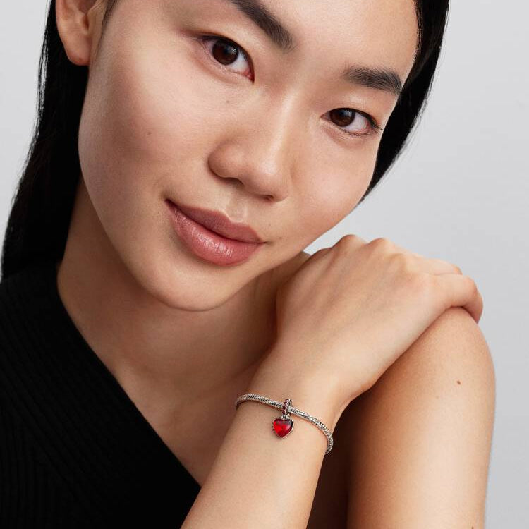 Pandora Rødt muranoglass hjerte dobbel charm