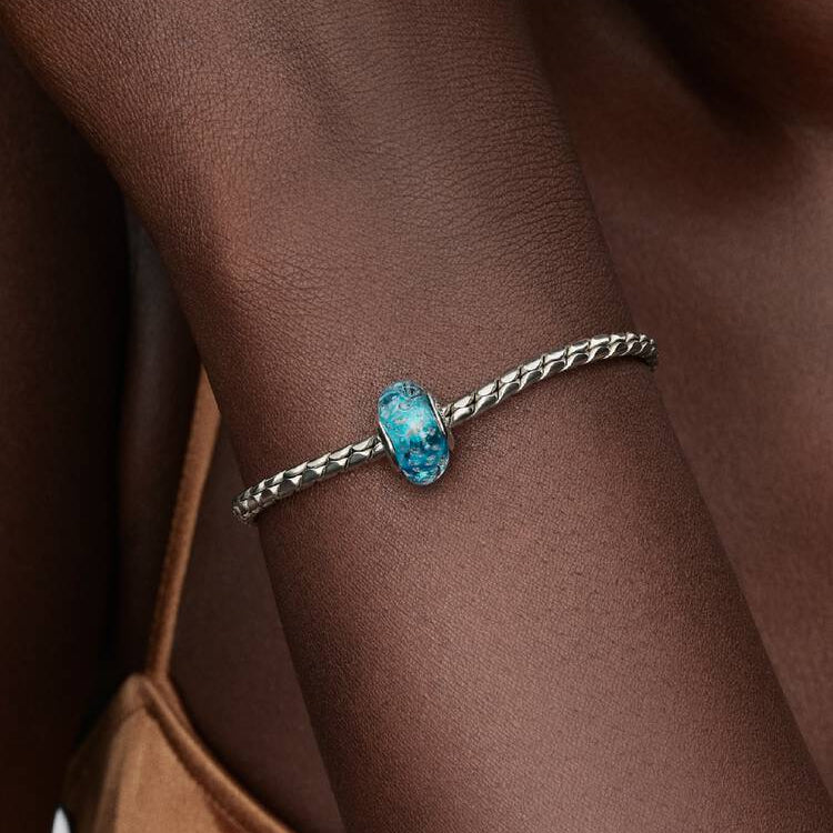 Pandora Muranoglass og glitter charm, turkis