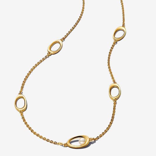 Pandora Essence Organisk formet oval og perle halskjede