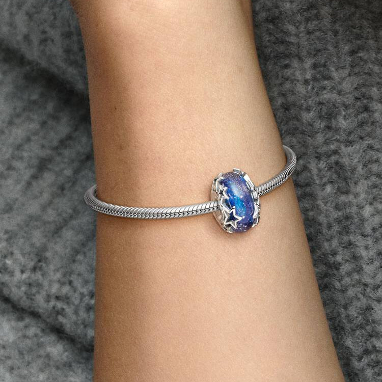 Pandora Blå galakse og stjerner murano charm
