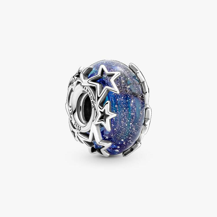 Pandora Blå galakse og stjerner murano charm