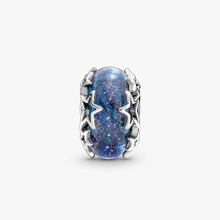 Pandora Blå galakse og stjerner murano charm