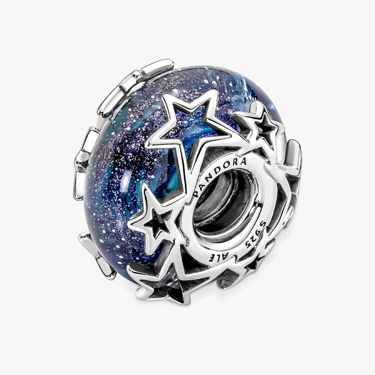 Pandora Blå galakse og stjerner murano charm