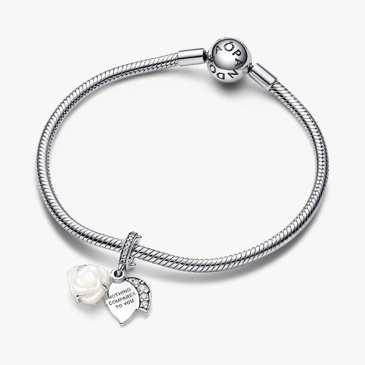 Pandora Hvit utsprunget rose dobbel charm