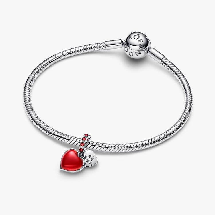 Pandora Rødt muranoglass hjerte dobbel charm