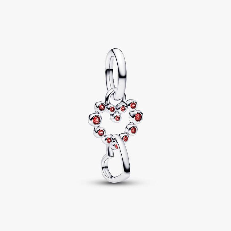 Pandora Sammenkoblede hjerter og røde stener charm
