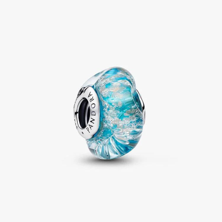 Pandora Muranoglass og glitter charm, turkis