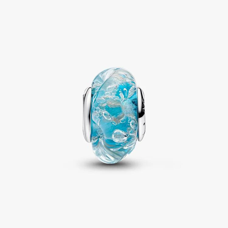 Pandora Muranoglass og glitter charm, turkis