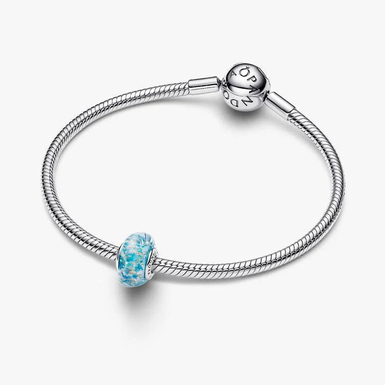 Pandora Muranoglass og glitter charm, turkis