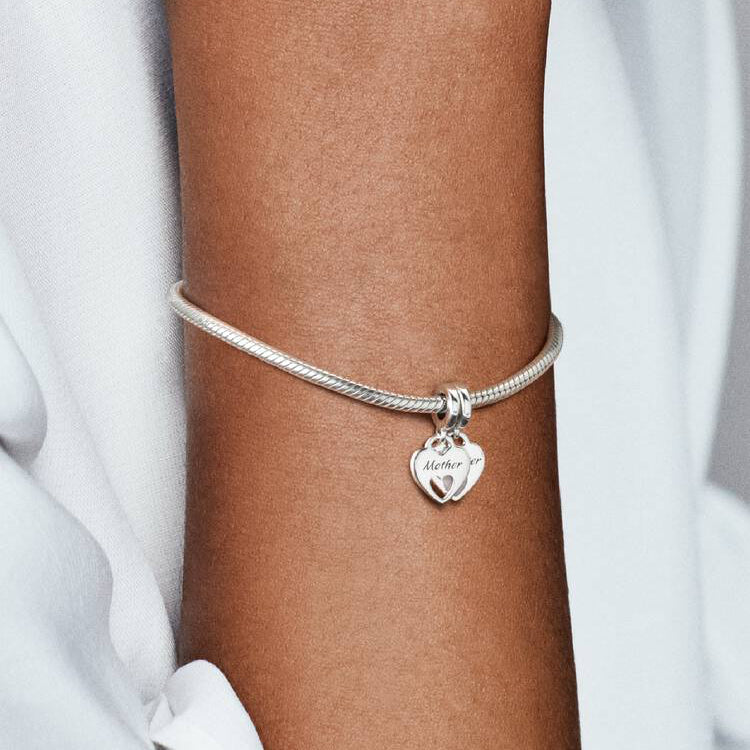 Pandora Dobbelt hjerte delt mor og datter hengende charm