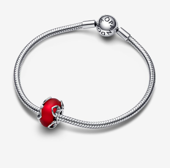 Pandora frostet rødt Muranoglass charm