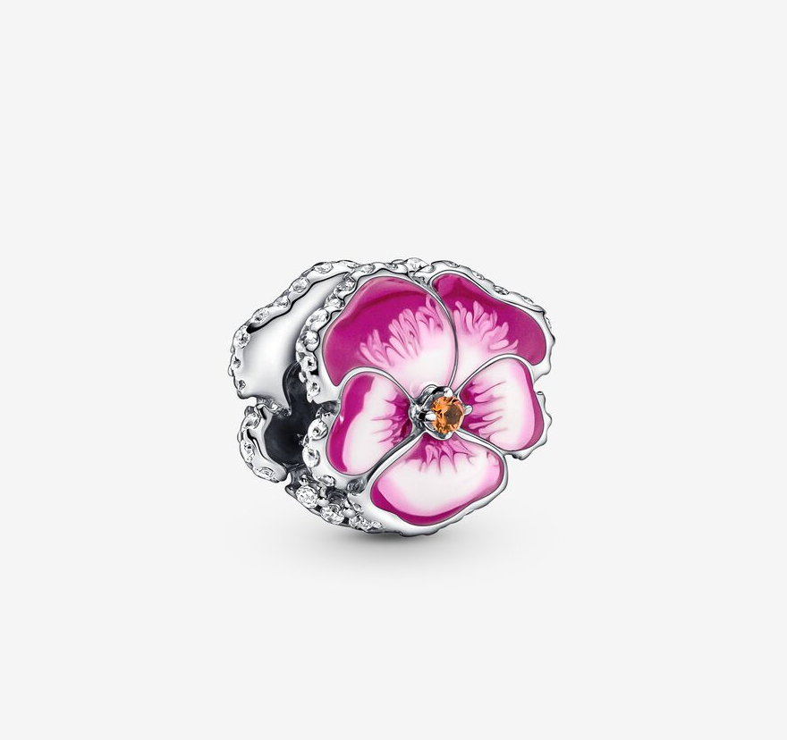 Pandora stemorsblomst charm, rosa