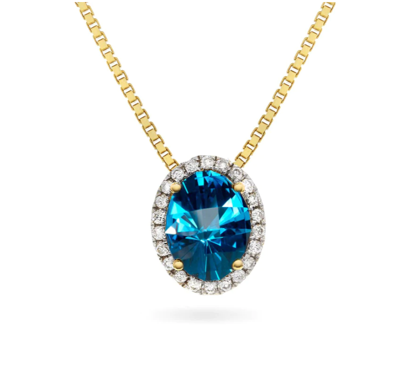Diamantsmykke med blå topas