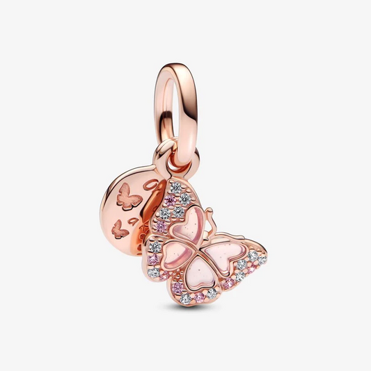 Pandora rosa sommerfugl charm