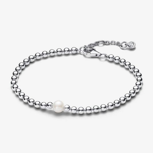 Pandora perle og sølvkuler armbånd